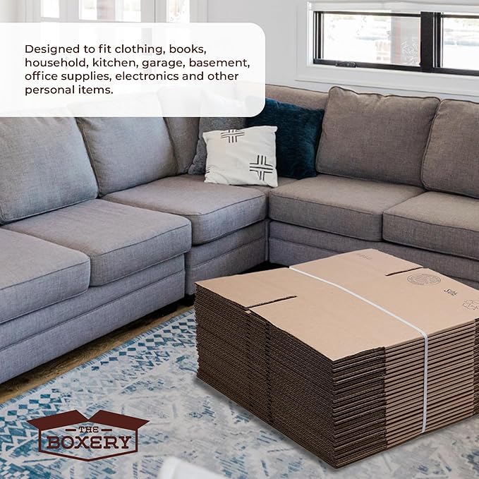The Boxery Moving Boxes 25-Pack Small | 15x10x10 inch Brown/Kraft Corrugated Cardboard Packing, Moving & Storage for Business/Home – Durable - Eco-Friendly, Recyclable - Made in the USA