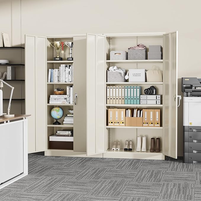 Crownland 72" Metal Storage Cabinet, Lockable Garage Storage Cabinets, High Office Cabinet with Adjustable Shelves for Garage, Home Office, Pantry, File, Warm Gray