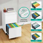 SISESOL 2 Drawer File Cabinet with Lock and Wheels,White Rolling File Cabinets,Locking Mobile Metal Filing Cabinet for Home Office,Under Desk,Fit A4/Letter/Legal File, Easy Assembly