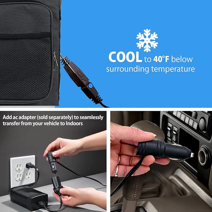 Koolatron Electric Portable Cooler Plug in 12V Car Cooler Bag, 26 qt (25 L) Black/Gray Soft-Sided Portable Car Fridge w/DC Power Cord, Adjustable Shoulder Strap, Cord Storage, Road Trip