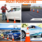 Pyle Traffic Cones, 12-Pack PVC with Heavy-Duty Base, 28" High-Visibility Safety Cones with Stackable Design for Parking, Roadwork, Construction Zones, Sports Training & Outdoor Weather-Resistant Use