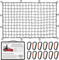Heavy Duty Cargo Net for Pickup Truck Bed - Stretches from 3' x 4' to 9' x 12' - 12 Metal Carabiners - Compatible with Ford, Dodge RAM, Chevy, Toyota - Ideal for (Black, 3X4 Feet)
