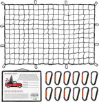 Heavy Duty Cargo Net for Pickup Truck Bed - Stretches from 3' x 4' to 9' x 12' - 12 Metal Carabiners - Compatible with Ford, Dodge RAM, Chevy, Toyota - Ideal for (Black, 3X4 Feet)
