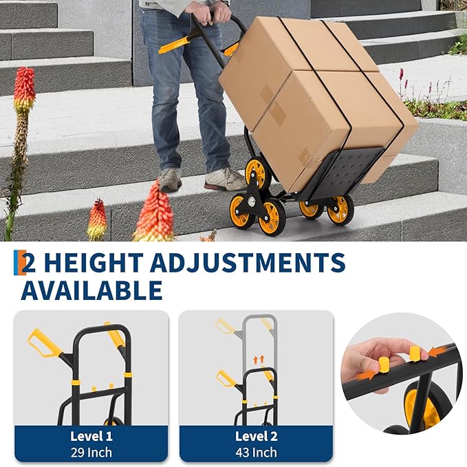 3 in 1 Industrial Convertible Stair Climbing Cart,1000 LBS Capacity Folding Hand Truck Dolly Cart with Telescoping Handle and 2 Elastic Rope for Transport & Moving in Warehouse, Home, Supermarket