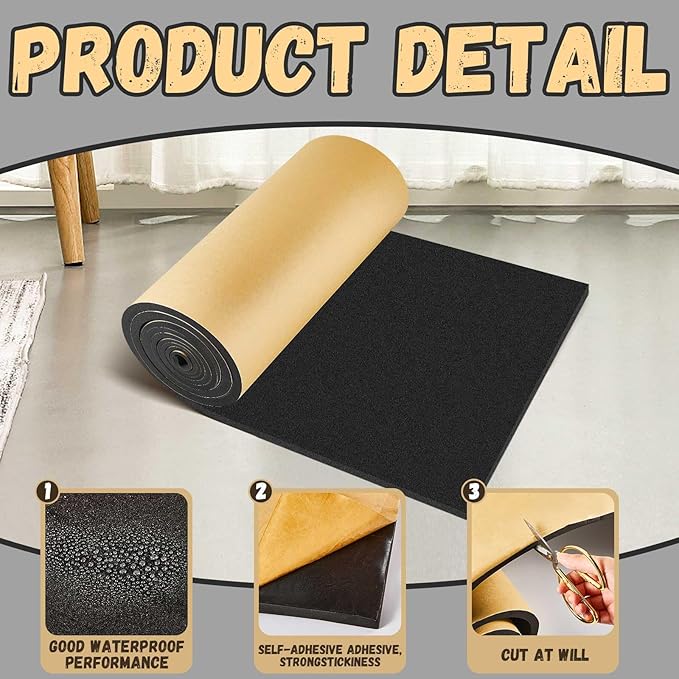 Pangda 1 Piece 157 x 16 x 1/4 Inch Extra Large Marine Foam Roll Closed Cell Rubber with Adhesive Insulation Sheets Lightweight Single Sided Tape Water Weather Resistant for Craft