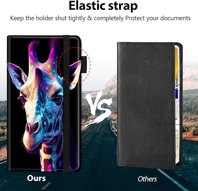 Car Registration and Insurance Holder, Leather Car Glove Box Organizer, Cool Car Accessories for ID, Driver's License Cards & Essential Document,business cards,Men&Women,Colorful Flower Giraffe