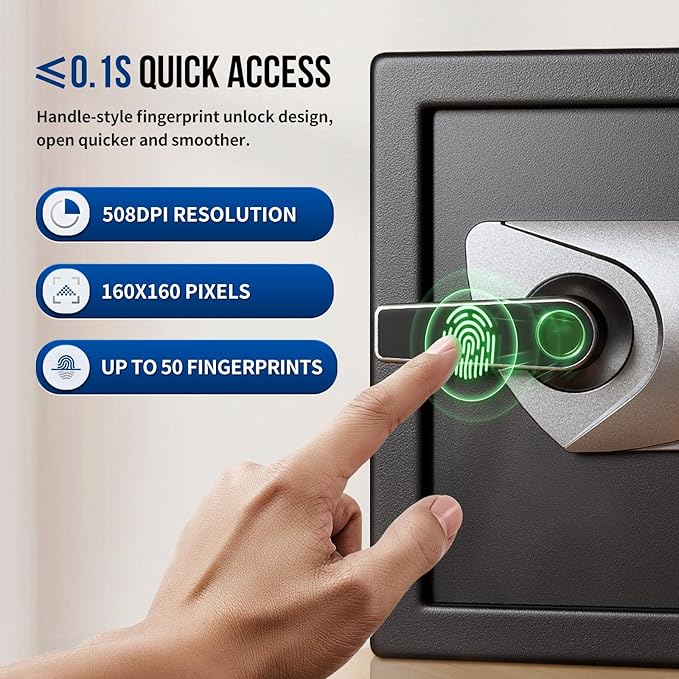 BlackSmith Home Biometric Safe 1.0 Cub - Fingerprint Recognition Box With Keys, Keypad Lock, LCD Display, Dual Alarm System - Wall Mount Cabinet for Jewelry and Valuables, Black