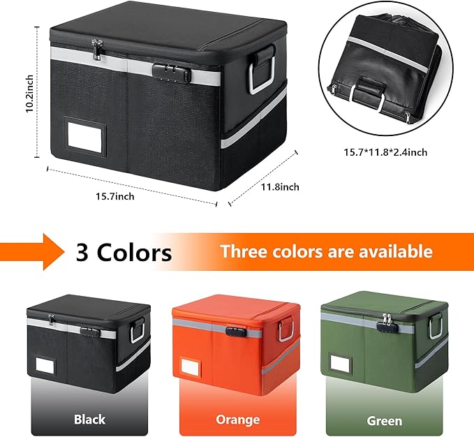 2000°F Fireproof & Waterproof Document Box with Lock, Collapsible Portable Organizer for Office Files, Safe Storage for Hanging Letter/Legal Folders (Army Green, 14.2x10.6x4.1in)