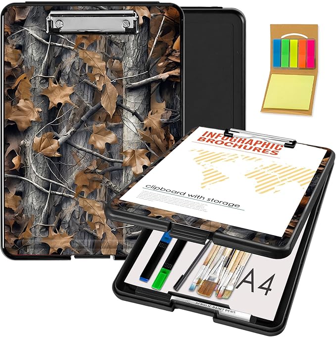 Clipboard with Storage,Office Supplies Nursing Clipboards Folder with Pen Holder Plastic Foldable Clip Board with Storage for Nurse Teacher,Camouflage Forest
