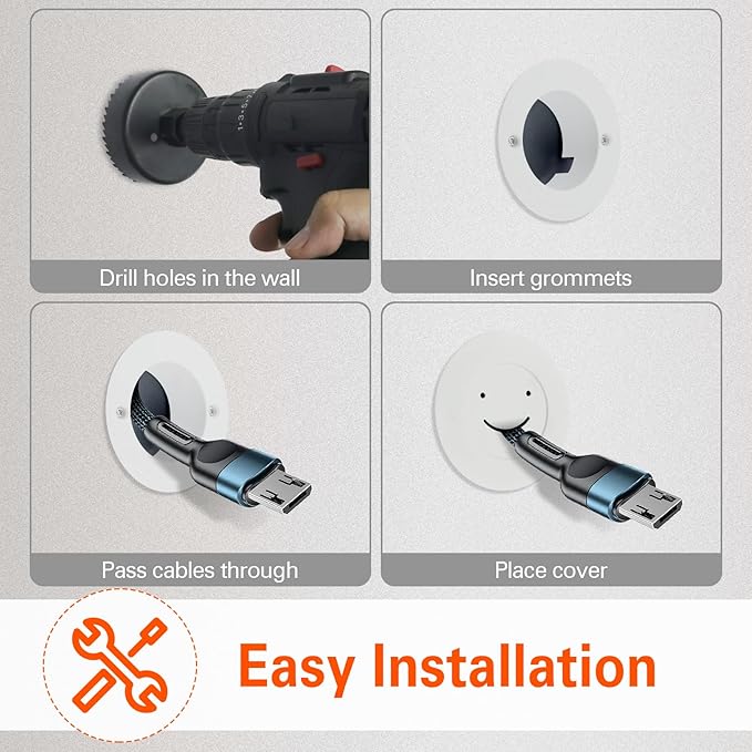 TV Wire Hider Kit for Wall Mount TV - in Wall Cable Management Kit with 2 Pass Throughs, Locking Brackets, and Hole Saw Drill Attachment
