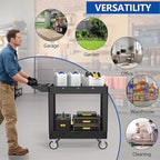 550LBS Utility Cart, 2-Tier 40x17 Inch Utility Cart with Wheels,Heavy Duty Service Cart-Lipped Shelves,Ergonomic Storage Handle and Swivel Wheels for Warehouse, Garage, Cleaning,Black