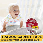 Carpet Tape Double Sided - Rug Tape Grippers for Hardwood Floors and Area Rugs - Carpet Binding Tape Strong Adhesive and Removable, Heavy Duty Stickers Grip Tape, Residue Free (2 Inch / 12 Yards)