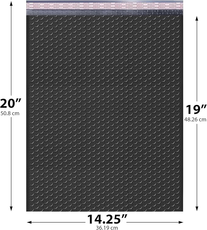 Black Extra Large Poly Bubble Mailers 14.25x20 inch #7 | Self Seal Large Padded Envelopes | Air Cushioned Bubble Mailer | Usable Size 14.25x19 Lightweight Mailing Shipping Bags| 50 Pack Bulk