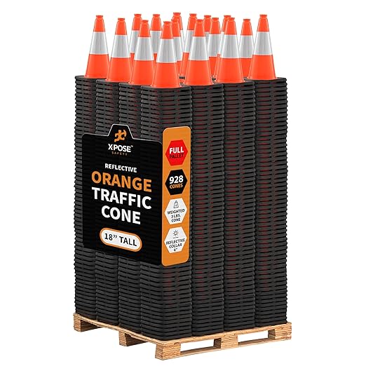 Xpose Safety 18 Inch Orange Traffic Cones 6" Collar - Bulk Full Pallet 928 Pack Multipurpose PVC Plastic Safety Cone for Parking, Soccer, Caution, Kids, and Construction - DOT Approved