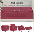 Large 17" 36 Quart Collapsible Stackable Storage Bins with Lids, 3 Packs Bright Red Linen Fabric Closet Boxes with Lids, Storage Cube Baskets Container Organizers for Office (17x12x11)