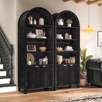 79.9" Tall Arched Pantry Cabinet, 6-Tier Kitchen Pantry Cabinet with Fluted Doors, Arch Storage Cabinet with Open & Adjustable Shelves, Versatile Cupboard for Dining Room, Living Room,Black
