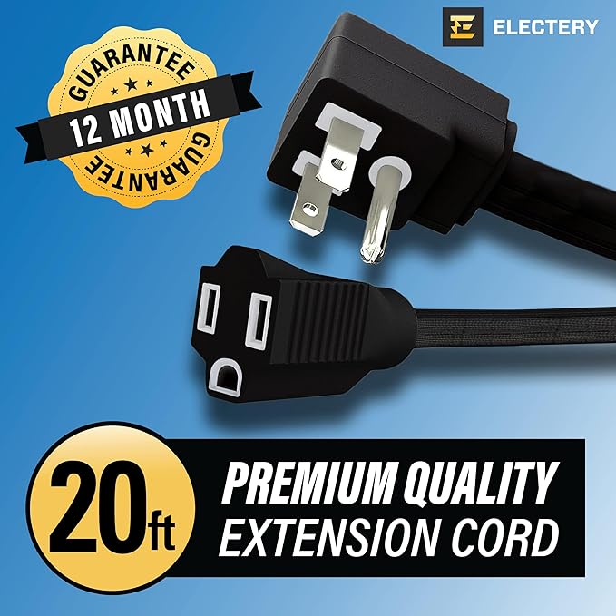 20 ft Heavy Duty Appliance Extension Cord, 14 AWG, 15A 125V 1875W, 3 Prong Flat Plug, ETL Listed, Short Power Extension Cable for Air Conditioner, Refrigerator, Microwave, Indoor Use, Black