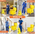 38 Qt Commercial Mop Bucket with Side Press Wringer on Wheels,Yellow Industrial Mops and Bucket Set for Floor Cleaning,Including 1 Industrial Mop and Wet Floor Caution Sign,Beyoco