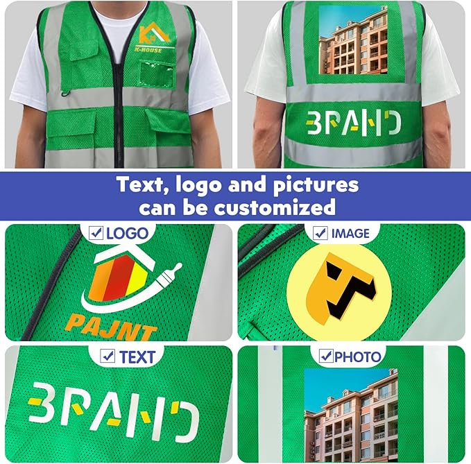 BeautyWill 10/20 Pack Custom Logo Safety Vest,Bulk High Visibility Class 2 Reflective Work Vests