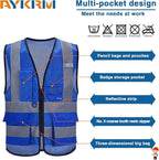 A-SAFETY High Visibility Mesh Safety Reflective Vest with Pockets and Zipper,Hi Viz Work Vest for Men Women (Blue Mesh L)