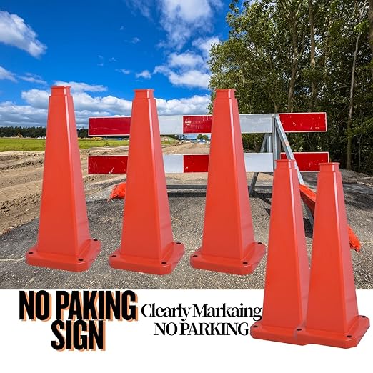 BESEA 3 Pack 28" Bright Orange Traffic Safety Cones with Weighted Base, High-Visibility Parking Cones for Driveways, Business Parking Lots, Garages, Indoor/Outdoor Use