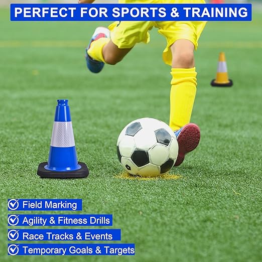 OrangeStar 12" Traffic Cones 6-Pack Blue Safety Cones with Reflective Collars, Heavy Duty Base for Driving Practice, Parking Lots, Construction, Flexible PVC, Indoor & Outdoor Use