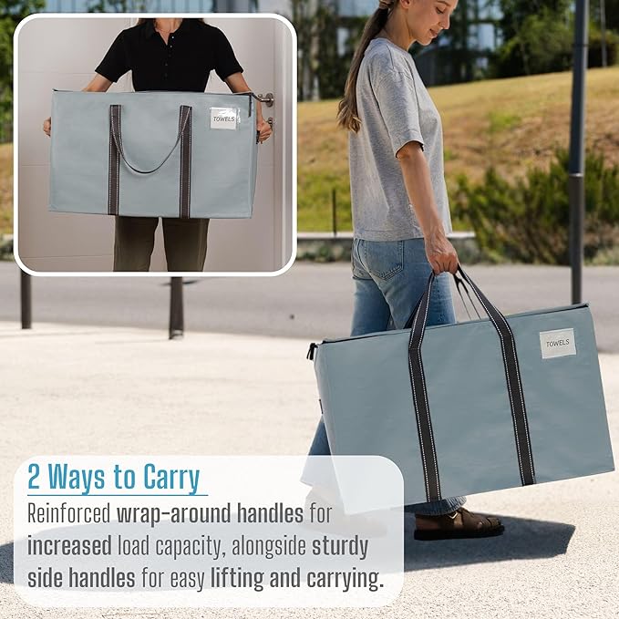 VENO 4 Pack Moving Bags and Large Christmas Storage Bins with lids. Alternative to Moving Boxes, Packing Supplies for College. Extra Large Heavy Duty Totes for Packaging (Light Blue Matte, 4 Pack)