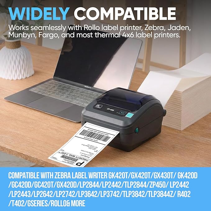 4"x6" Fanfold Direct Thermal Labels Commercial Grade with Perforated line for Thermal Printers, Compatible with Zebra & Rollo Printer (2 Stacks - 4000 Labels)