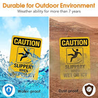 Slippery When Wet Or ICY Sign, Caution Sign, 4 Pack, 10" x 7" Rust Free .040 Aluminum, UV Protected, Waterproof, Weatherproof and Fade Resistant, 4 Pre-drilled Holes