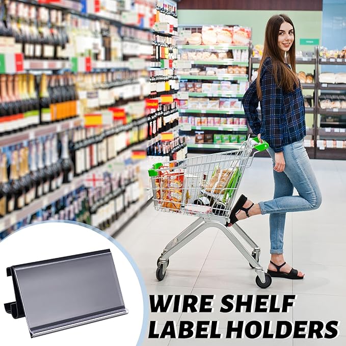 150 Pcs Wire Shelf Label Holders Plastic Wire Rack Clips 3 x 1.25 Inch Shelf Price Tags Compatible with Metro 1-1/4in Shelves for Shopping Mall Supermarket Store
