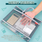 Pendancy Mesh Zipper Pouch A4 Size, Large Double Pocket Lightweight Nylon Transparent File Bag with Handle, 11x13.8 in Foldable Document Storage for Puzzle Project/Cross Stitch/Travel/Office (Gray)