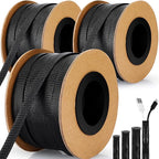 Pangda 450 Feet 1/4, 1/2, 3/8 Inches Wire Loom PET Expandable Braided Sleeving Braided Sleeve for TV, Computer, Home Theater (Black)