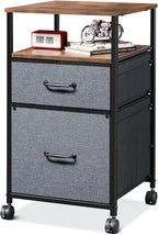 DEVAISE Mobile File Cabinet, Rolling Printer Stand with Open Storage Shelf, Fabric Vertical Filing Cabinet fits A4 or Letter Size for Home Office, Rustic Brown