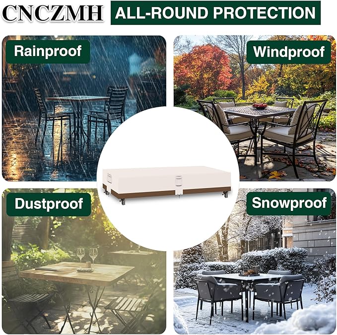 Heavy Duty Patio Furniture Covers Waterproof, 600D Outdoor Furniture Cover Waterproof for Sectional Sofa Couch, Outdoor Dining Table and Chair Set Covers 128''L x 84''W x 28''H, Beige Brown