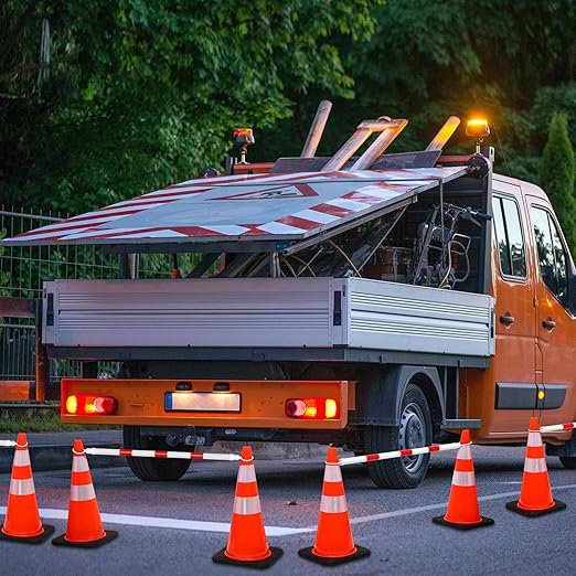 Huwena 12 Pcs Retractable Traffic Cone Bar from 4ft to 7.2ft Lightweight Bars Traffic Barricade Road Cone Connecting Rod Expandable Safety for Road Parking Use