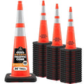 Xpose Safety 36 Inch Orange Slim Line Traffic Cones with 6" & 4" Collars, 48 Pack Multipurpose PVC Plastic Safety Cone for Parking, Soccer, Caution, Kids & Construction - DOT Approved