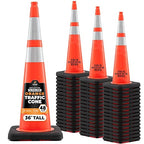 Xpose Safety 36 Inch Orange Slim Line Traffic Cones with 6" & 4" Collars, 48 Pack Multipurpose PVC Plastic Safety Cone for Parking, Soccer, Caution, Kids & Construction - DOT Approved
