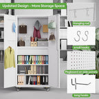71" H Metal Garage Storage Cabinet with Wheels and Doors,Rolling Tool Cabinet with Pegboard,Rod and Drawer for Garage Warehouse Home,Required Assembly,White