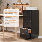 VINGLI 3 Drawer File Cabinet with Lock, Home Office Filing Organizer, for Letter Size File Folder Storage, Wood Tall Vertical Filing Cabinet, Printer Stand, Archivador (Black)