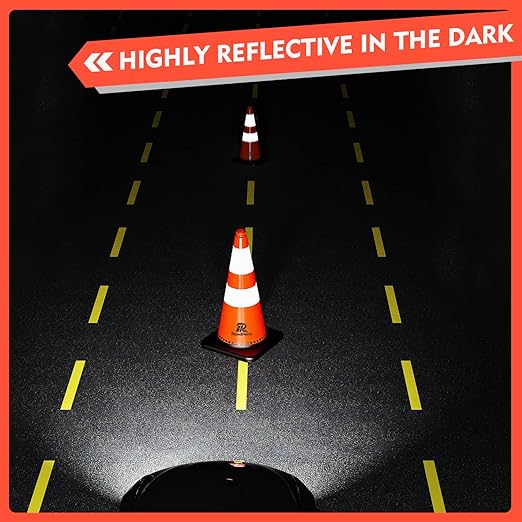 RoadHero 8 Pack Traffic Safety Cones 28 Inch with Black Weighted Base, Orange Cones with Reflective Collars for Parking Lot, Road Safety, Construction Events
