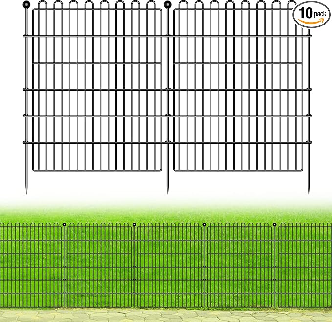 10 Panels No Dig Decorative Garden Fence for Yard, 32 in(H) X 23.6 ft(L) Animal Barrier Fencing for Outdoor Dog, Metal Portable Garden Fences for Borders, Pets, Landscape, Temporary Fence