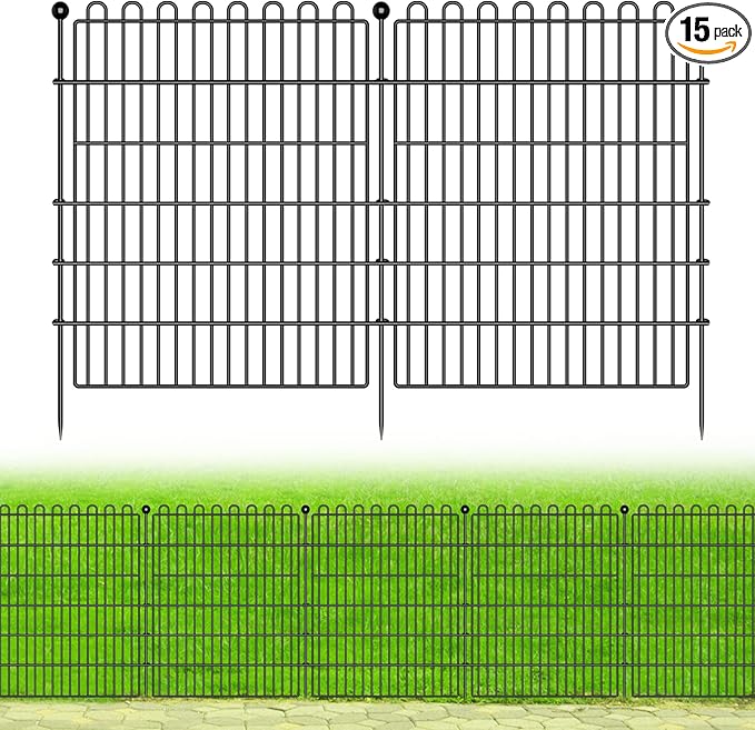 15 Panels No Dig Decorative Garden Fence for Yard, 32 in(H) X 35.4 ft(L) Animal Barrier Fencing for Outdoor Dog, Metal Portable Garden Fences for Borders, Pets, Landscape, Temporary Fence