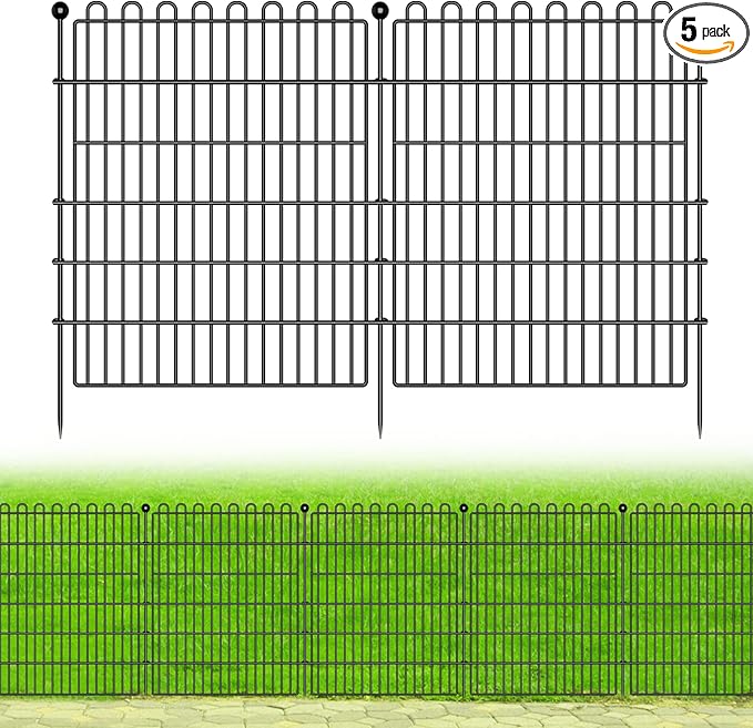5 Panels No Dig Decorative Garden Fence for Yard, 32 in(H) X 11.8 ft(L) Animal Barrier Fencing for Outdoor Dog, Metal Portable Garden Fences for Borders, Pets, Landscape, Temporary Fence