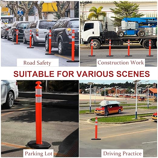OrangeStar 3 Packs 45" Traffic Delineator Post with Base, Orange Delineator Post Cones w/Reflective Collar for Driving Practice, Construction Work, Parking Lot