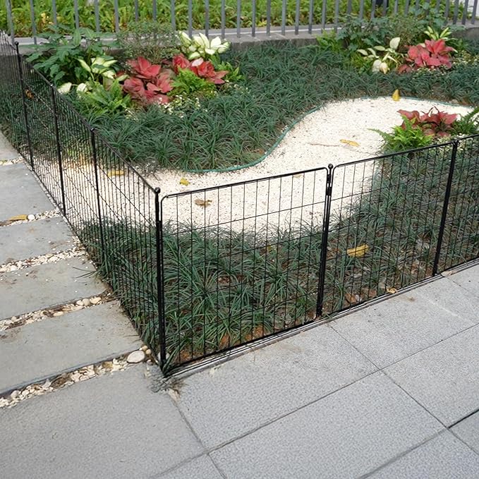 FXW Decorative Garden Fence for Yard - 32in(H) x 31.5ft(L) 16 Panels - Metal Fencing Panels - Animal Barrier Border for Dogs & Rabbits, Flower & Plant Edging