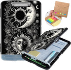 Clipboard with Storage,Heavy Duty Plastic Storage Clipboard with Low Profile Clip,Teacher Must Haves,Office Supplies,Soon Moon Stars Black