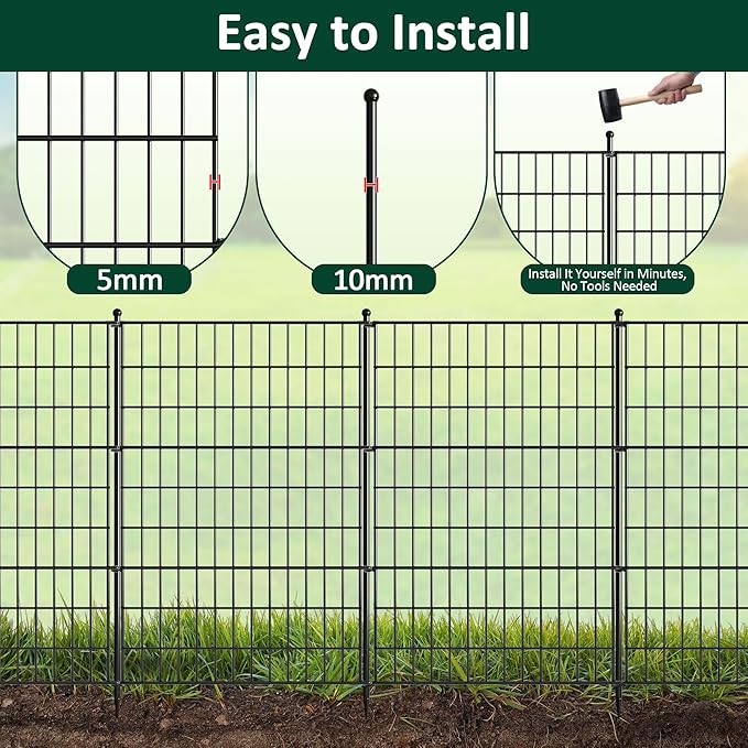 10 Panels Decorative Garden Fence Animal Barrier Heavy Duty No Dig Dog Fence Outdoor for Yard 32 in(H) X 23.6 ft(L) Garden Fencing with Ground Stakes for Backyard, Patio Decor