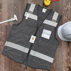 TCCFCCT Reflective Safety Vest with 5 Pockets High Visibility Vest for Men Women, Work Vest with Horizontal Strip for Walkie-talkie and ID Card, Meets ANSI/ISEA Standards, Grey, 4XL