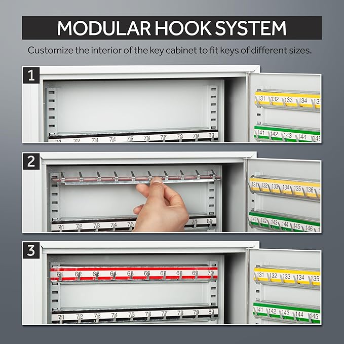 Durabox 400 Position Steel Key Cabinet - Organize and Secure Key Storage Lock Box with Numbered Hooks and Tags for Valets, Hotel, Office, Car Dealerships and More (K400) (Light Grey)