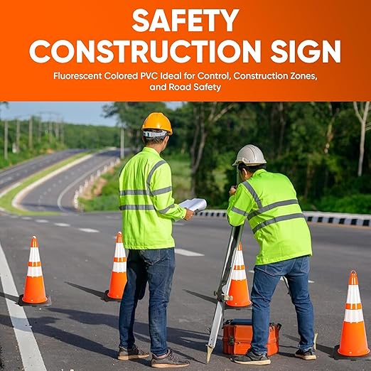 Pyle Traffic Cones, 12-Pack PVC with Heavy-Duty Base, 28" High-Visibility Safety Cones with Stackable Design for Parking, Roadwork, Construction Zones, Sports Training & Outdoor Weather-Resistant Use